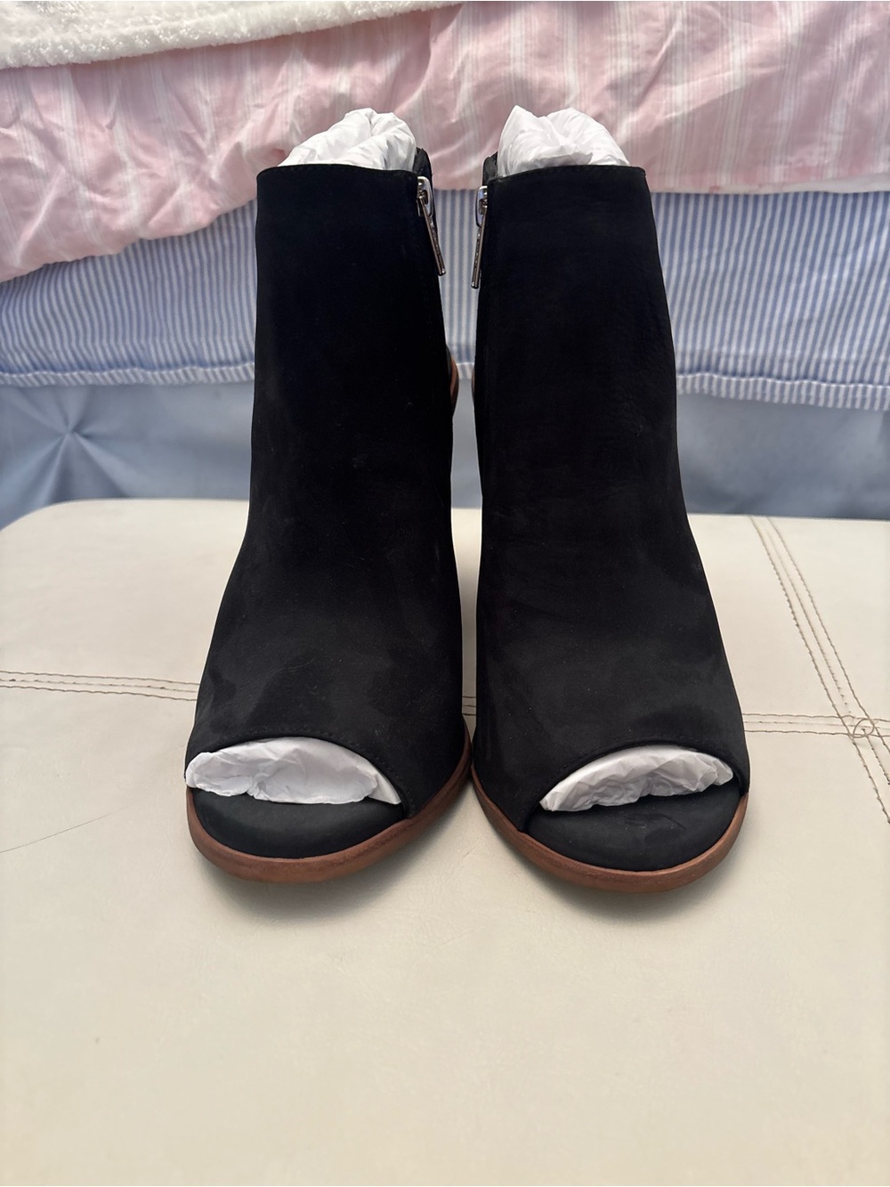 Steve Madden Black Open-Toe Suede Ankle Booties